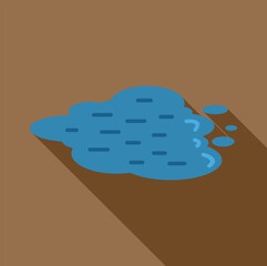 Poster - cartoon puddle of water with small drops forming a spill on a brown surface