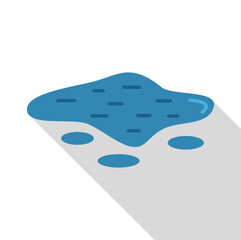 Poster - blue puddle of water creating a stain on a light surface, with small droplets around and a long shad