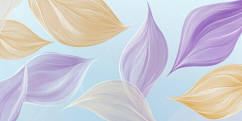 Aufkleber - Purple and goldish leaves gently floating on light blue background
