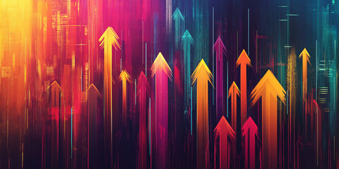 Poster - Colorful upward arrows representing growth and progress on a dynamic background