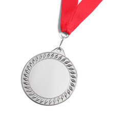 One silver medal isolated on white, top view