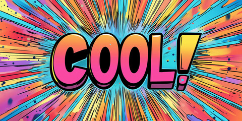 Aufkleber - Cool comic book advertisement with colorful radial background
