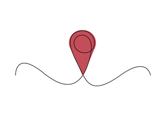 Poster - Continuous one line drawing of location marker, map pin line art vector illustration