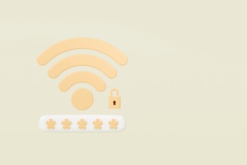 Poster - 3d Wifi password protection icon. Minimal wireless network password protection with padlock and passcode icon. Security protection privacy password secure personal concept. Network safety. 3d render.