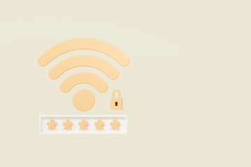 Poster - 3d Wifi password protection icon. Minimal wireless network password protection with padlock and passcode icon. Security protection privacy password secure personal concept. Network safety. 3d render.