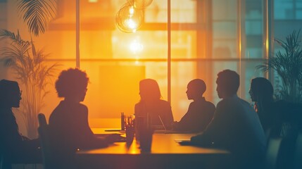 Wall Mural - Silhouettes of Business People in a Meeting