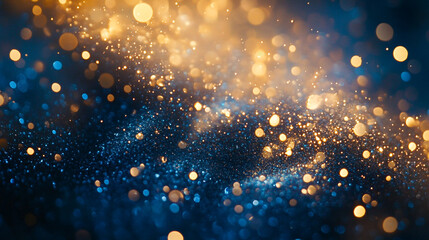 Poster - A close-up view of shimmering golden and blue particles against a dark background