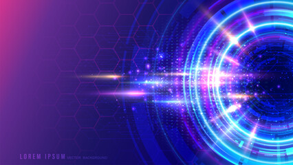 Wall Mural - abstract futuristic technology digital background with concentric glowing circles, light spark effec