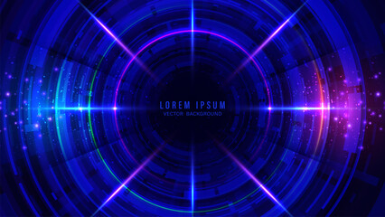Wall Mural - Futuristic digital hi-tech abstract background with concentric HUD circles