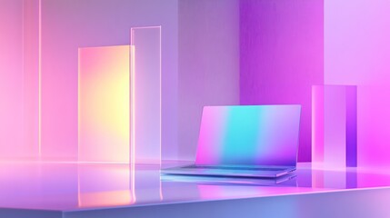 Fototapete - Laptop in Neon Light