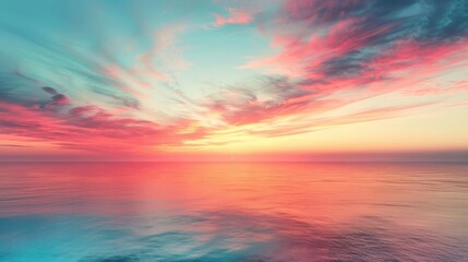 Wall Mural - Gorgeous orange, pink and purple skies with a stunning view of the ocean at sunset.