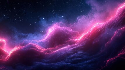 Wall Mural - A stunning cosmic nightscape featuring a star-filled sky with nebula swirls in vibrant colors of pur