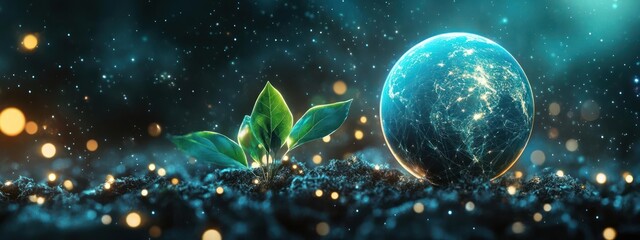 Wall Mural - A futuristic and cosmic scene with planets, stars, comet, tree, and earth.