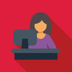 Poster - office worker concentrating on computer screen, demonstrating professionalism and productivity in wo