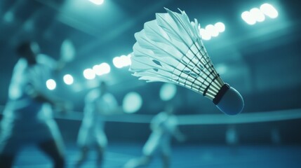 Badminton Shuttlecock Soaring in Indoor Arena