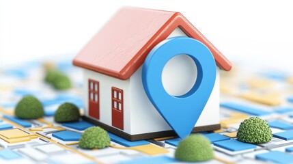 Poster - House Location Marker on Map   Real Estate  GPS Navigation  Home Search