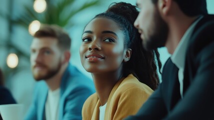 Wall Mural - Businesswoman Listening Attentively in a Meeting