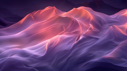 Poster - Gentle waves of color ripple across the landscape, blending pinks and purples, evoking a serene twilight atmosphere. The abstract forms resemble rolling hills under an ethereal sky.