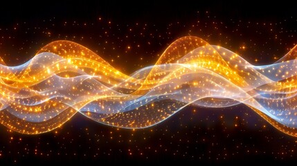 Poster - A dynamic display of colorful waves flows through the darkness, illuminated by sparkling lights. The ethereal patterns create a captivating visual experience, evoking movement and energy.