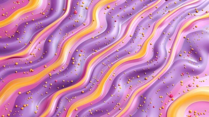Poster - Vibrant waves of purple, pink, and orange swirl together, adorned with golden beads that add texture. The abstract composition creates a dynamic and lively visual experience.