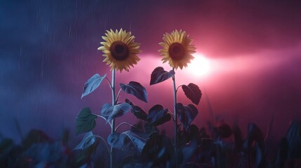 Poster - Dramatic Sunflowers Against Colorful Background