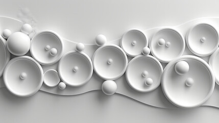 Poster - A collection of white circular shapes of varying sizes sits atop a smooth surface, creating an abstract design that emphasizes simplicity and elegance in its formation.