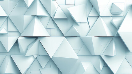Poster - Various white triangles form an intricate geometric pattern on a surface, displaying depth and complexity. This design emphasizes modern aesthetics often found in contemporary architecture or decor.
