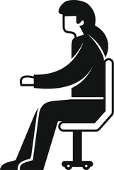 Poster - businesswoman using computer, working at desk, side view silhouette