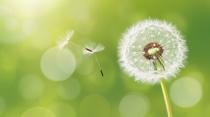 Sticker - A dandelion flower stands tall, its fluffy seeds ready to drift in the breeze, creating a soft contrast against green.