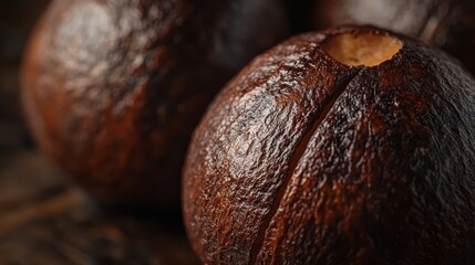 Wall Mural - Close-up of a Japanese chestnut showcasing its rich brown texture and smooth surface, ideal for food photography and culinary presentations.