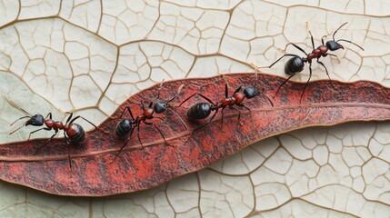 Aufkleber - Ants Climbing on Leaf Edge in Nature