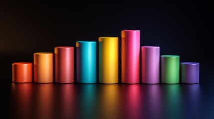Fototapete - Vibrant 3D Bar Graph on Dark Background