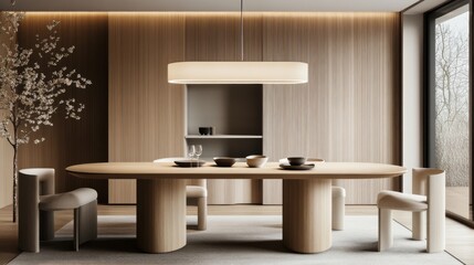 Poster - Modern Minimalist Dining Area with Wooden Details