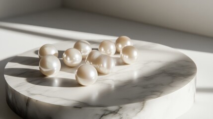 Fototapete - Modern Minimalist Still Life with Scattered Pearls