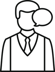 Poster - line drawing of a businessman speaking, conveying a message or engaging in a conversation, ideal for