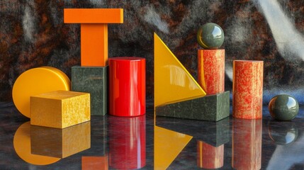 Poster - vibrant 3d abstract shapes in metallic finish
