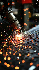 Poster - A machine is spraying sparks onto a metal surface. The sparks are small and scattered, creating a sense of chaos and danger. Concept of intense heat and the potential for destruction
