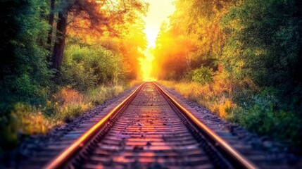 Poster - Vibrant Electric Train Tracks in Golden Sunset
