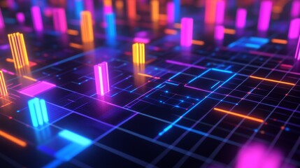 Fototapete - Glowing Financial Bar Chart on Dark Background