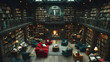 © ZALA - Cozy Library Interior with Fireplace and Bookshelves -  Photo