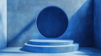 Poster - background with blue podium. product platform display stands with soft light. 3d stage. empty pedest