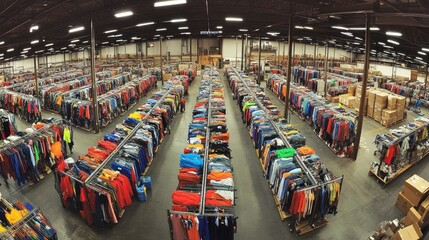 Warehouse Full of Clothing Racks