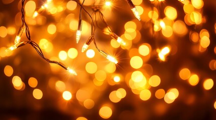 Sticker - Abstract shimmering gold particles create a dreamy bokeh effect for festive holiday celebrations in a dark background