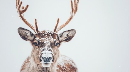 Wall Mural - A majestic Christmas reindeer standing gracefully on a snowy white background during the festive holiday season