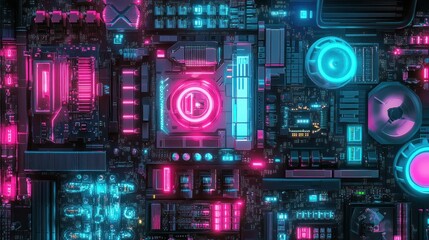 Poster - Neon Motherboard