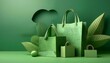 © CatNap Studio - Green Monday sale poster with shopping bags and environmentally friendly products, lively and festive.