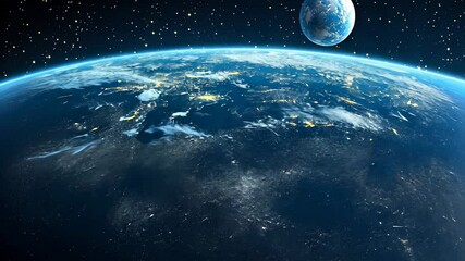 Wall Mural - earth from space with stars and a moon, planet, galaxy, universe, cosmos, night sky