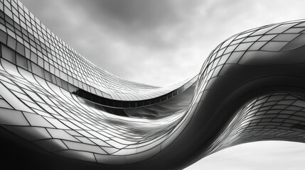 Aufkleber - Beautifully curved facade of futuristic building, blank sky
