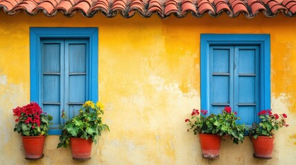  Close-up of colorful tile facade, Spanish-style
