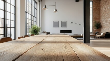 Wall Mural - Large Industrial Living Room with Wooden Table